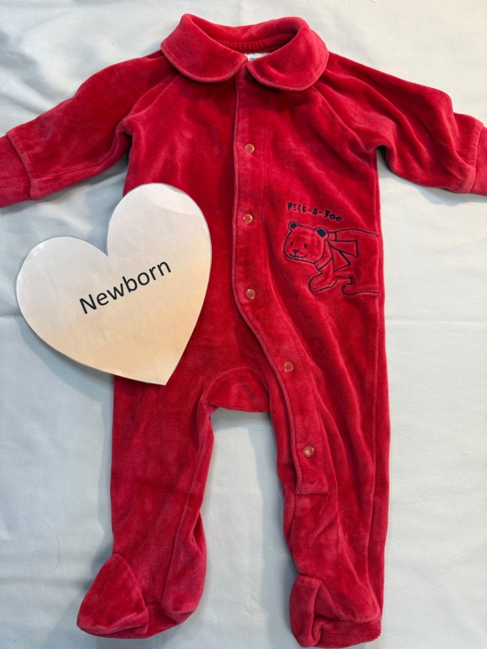 Please Mum - Vintage Canadian Red Velour Baby Onesie with Embroidered Design
